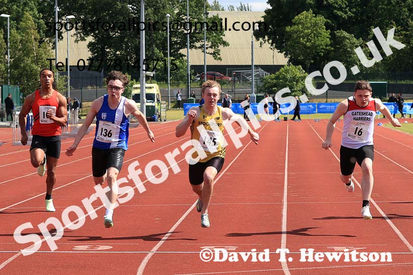 Mens Under-20s 100 metres, 2024 Northern Senior and Under-20s Track and Field Champs, Middlesbrough.  Photo: David T. Hewitson/Sports for All Pics